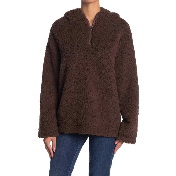 Nordstrom Tops - Nordstrom Forgotten Grace Wubby Sweater S Half Zip Hoodie Sherpa Brown NEW B95